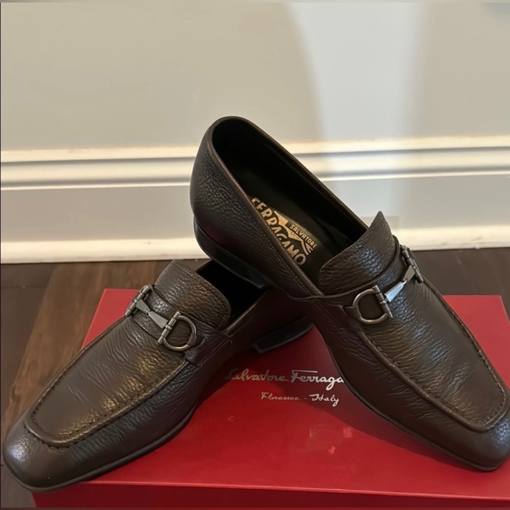 Men's SALVATORE FERRAGAMO 'Pompei' Hickory Calf Leather Loafers Size US 7.5 - D - Picture 8 of 9